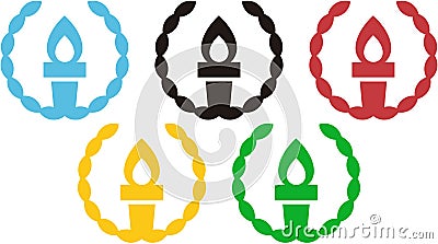 5 Torches inside an olive wreath evoking the Olympic Rings Vector Illustration