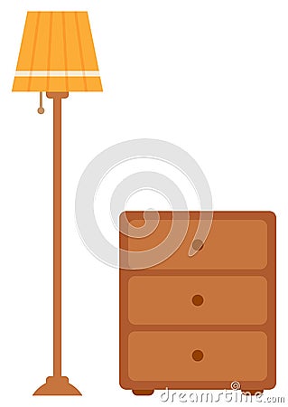 Torchiere Floor Lamp and Bedside Table Vector Vector Illustration