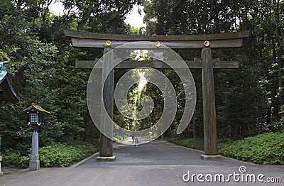 Torii Gate at Meiji Jingu Stock Photo