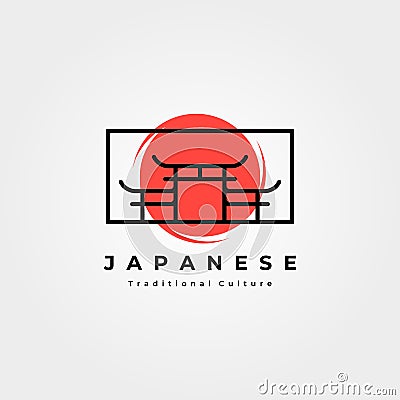 Torii gate with sun logo vector symbol minimalist illustration design Vector Illustration