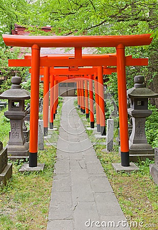 Torii gates of Hachiman Shinto Shrine, Akita, Japan Stock Photo