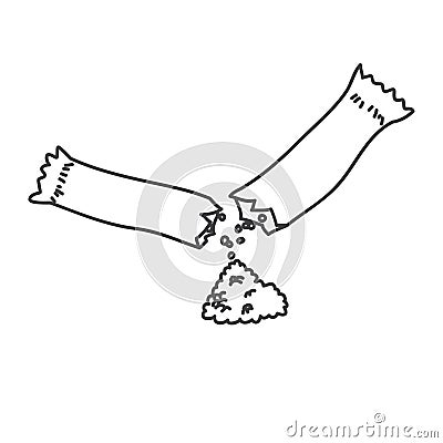Torn bag of sugar without an inscription. Sketch on white background Vector Illustration