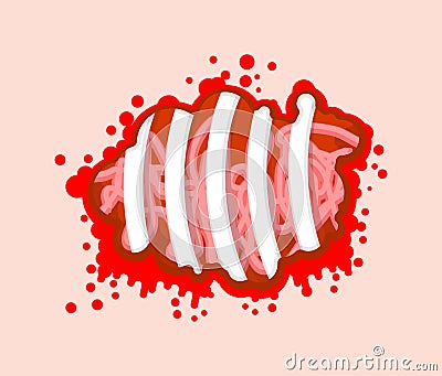 Torn belly wound. Zombie Bite Ribs and internal organs, intestines. vector illustration Vector Illustration