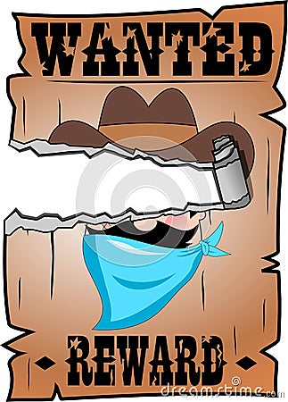 Torn Cartoon Wanted Poster with Bandit Face Vector Illustration