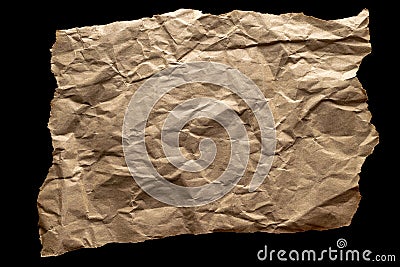 Torn craft. Kraft paper texture background. Old craft vintage cardboard isolated on black. For designs, decoration and Stock Photo