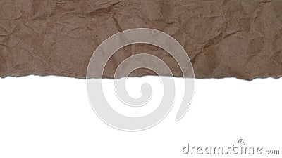 Torn, crumpled brown wrapping paper background with white copy space below Stock Photo
