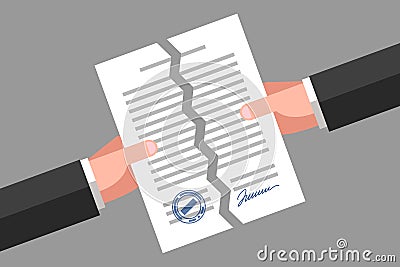 Torn document. Cancellation of contract or agreement Vector Illustration