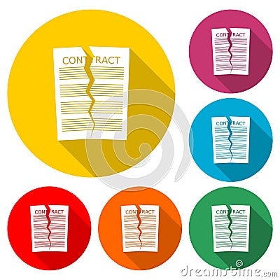 Torn document icon or logo, color set with long shadow Vector Illustration