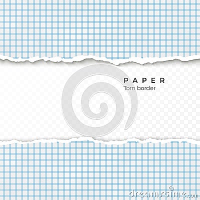 Torn Edge of Squared Paper. Torn Piece of Squared Paper from Notebook. Blank Page Isolated on Transparent Background. Vector Vector Illustration
