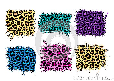 Torn fabric patchs set, Colorful leopard prints. Cheetah print frames, Leopard print banner templates, Vector Vector Illustration