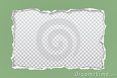 Torn green paper hole with soft shadow, frame for text is on white squared background. Vector illustration Vector Illustration