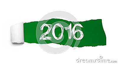 Torn green paper with text 2016 Stock Photo