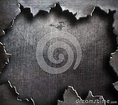 Torn metal with big ripped hole Stock Photo