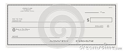 Torn off blank bank cheque. Vector Illustration