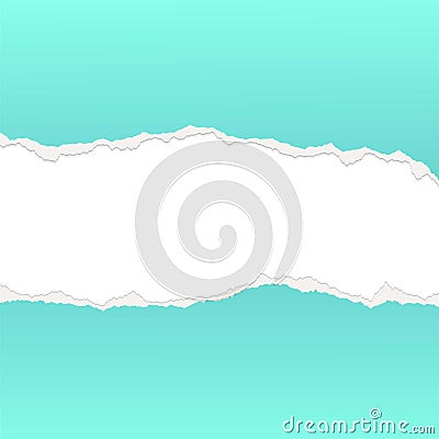 Torn off from the bottom and from the top half of a sheet of blue aquamarine paper. Vector Illustration