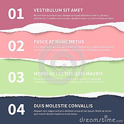 Torn paper banners. Choice sign color page border with text message space isolated vector set Vector Illustration