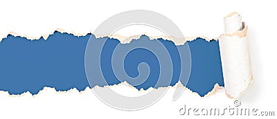 Torn or ripped paper blue header isolated Stock Photo