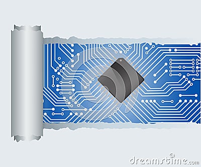 Torn Paper with electronic circuit board Vector Illustration