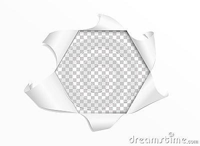 Torn paper realistic. Hexagonal frame. Vector Vector Illustration