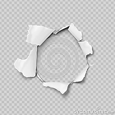 Torn paper realistic, hole in the sheet of paper on a transparent background. Vector Illustration