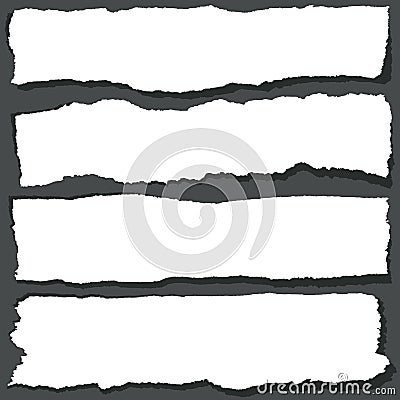 Torn paper ribbons with jagged edges. Abstract grange paper sheets vector set Vector Illustration