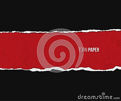 Torn paper with shadow isolated on grunge red and black background. Vector design template. Vector Illustration