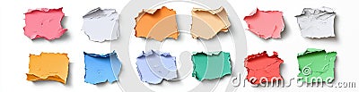 Torn paper sheets and colorful notebook pages with irregular edges. Blank memo notes and daily planner empty notepad Stock Photo