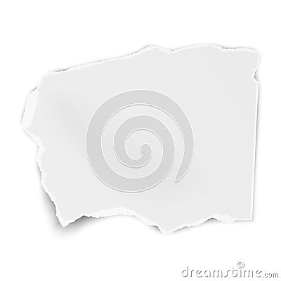 Torn paper wisp with soft shadow isolated on white background. Vector template paper design Vector Illustration