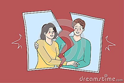Torn picture of ex-couple smiling on photography Vector Illustration