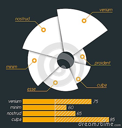 Torn pie chart with a linear diagram below. Vector Illustration