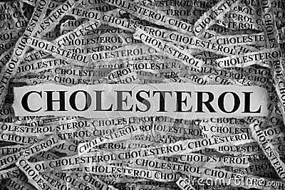 Torn pieces of paper with word Cholesterol Stock Photo