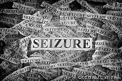 Torn pieces of paper with the words Seizure Stock Photo