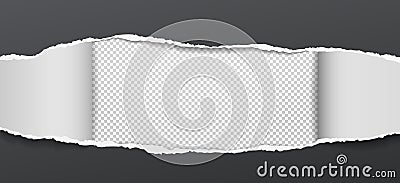 Torn realistic black paper hole on squared transparent background. Vector illustrations. Vector Illustration