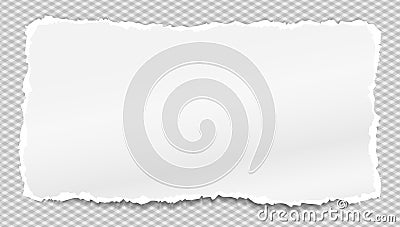 Torn, ripped white rectangular paper strips with soft shadow is on squared background. Vector illustration Vector Illustration