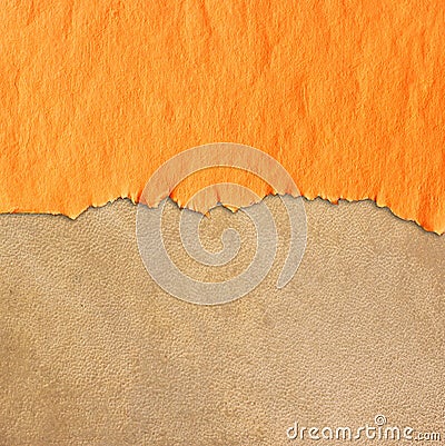 Torn vintage paper over leather textured background Stock Photo