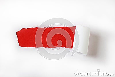 Torn white paper with red paper Stock Photo