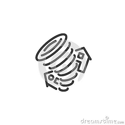 Tornado damage house line icon Vector Illustration