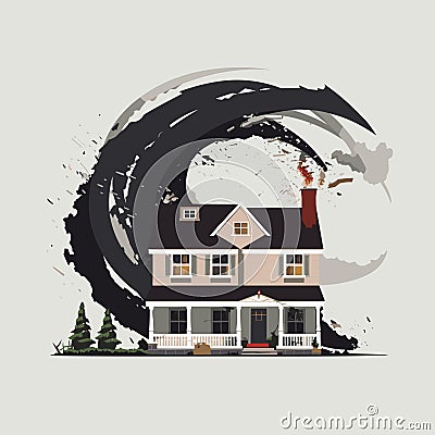 tornado destroying house tearing roof apart vector isolated illustration Vector Illustration