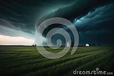 tornado forming over a vast, open field Stock Photo