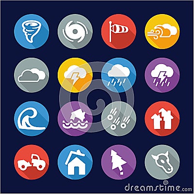 Tornado Icons Flat Design Circle Vector Illustration