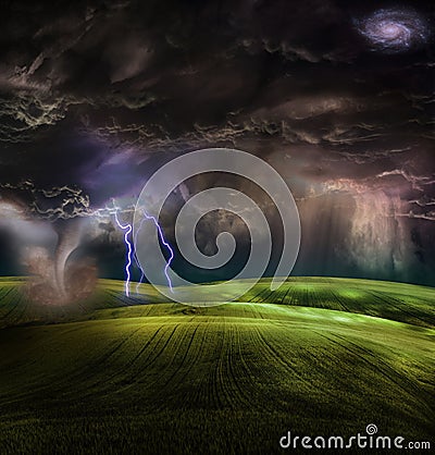 Tornado in stormy landscape Stock Photo