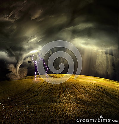 Tornado in stormy landscape Stock Photo