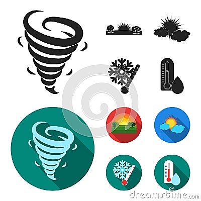 Tornado, sunrise, cloudiness, snow and frost. The weather set collection icons in black, flat style vector symbol stock Vector Illustration