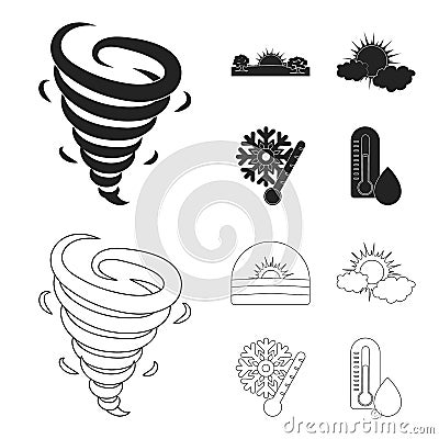 Tornado, sunrise, cloudiness, snow and frost. The weather set collection icons in black,outline style vector symbol Vector Illustration