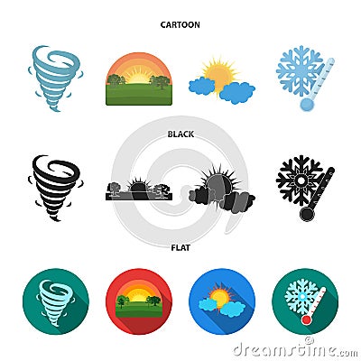 Tornado, sunrise, cloudiness, snow and frost. The weather set collection icons in cartoon,black,flat style vector symbol Vector Illustration