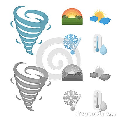 Tornado, sunrise, cloudiness, snow and frost. The weather set collection icons in cartoon,monochrome style vector symbol Vector Illustration