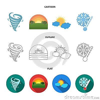 Tornado, sunrise, cloudiness, snow and frost. The weather set collection icons in cartoon,outline,flat style vector Vector Illustration
