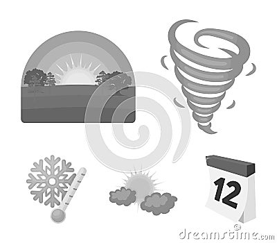 Tornado, sunrise, cloudiness, snow and frost. The weather set collection icons in monochrome style vector symbol stock Vector Illustration