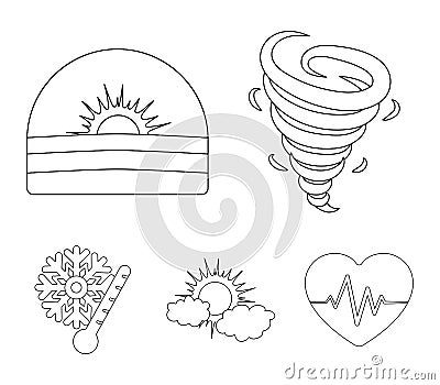 Tornado, sunrise, cloudiness, snow and frost. The weather set collection icons in outline style vector symbol stock Vector Illustration