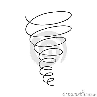 Tornado swirl continuous line with editable stroke isolated on white background. Vector Illustration